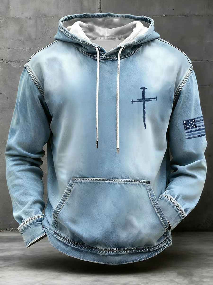 Men's Cross Print Casual Hoodie