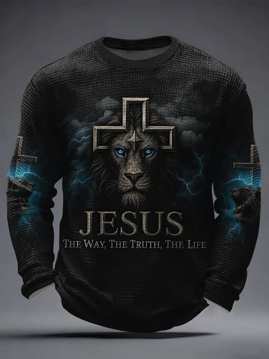 Men's Jesus The Way The Truth The Life Lion Print Casual Long Sleeve T-Shirt