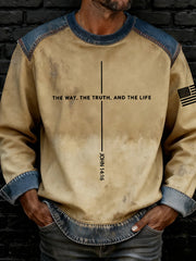 Men's The Way The Truth The Life John 14:6 Cross Printed Denim Patchwork Sweatshirt