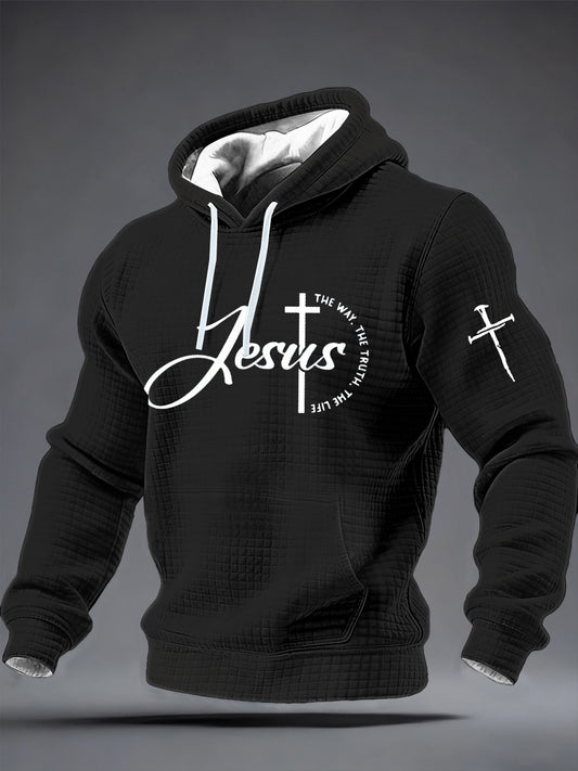Men's Jesus The Way The Truth The Life Checkered Cotton Hoodie