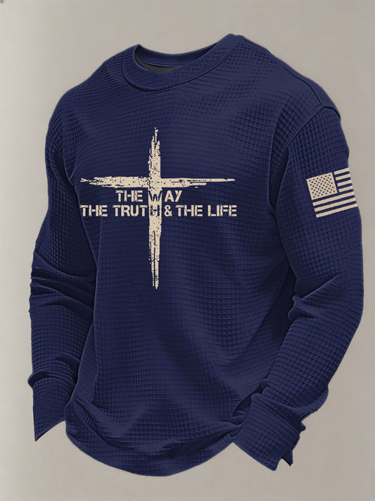 Men's Christian The Way The Truth The Life John 14:6 Cross Waffle Long Sleeve T-Shirt