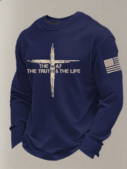 Men's Christian The Way The Truth The Life John 14:6 Cross Waffle Long Sleeve T-Shirt