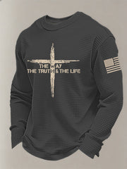 Men's Christian The Way The Truth The Life John 14:6 Cross Waffle Long Sleeve T-Shirt