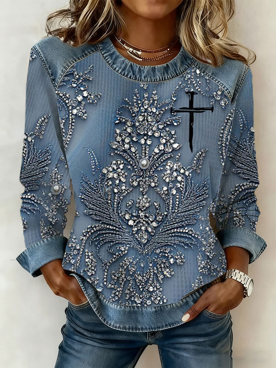 Women's Floral Cross Print Casual T-shirt