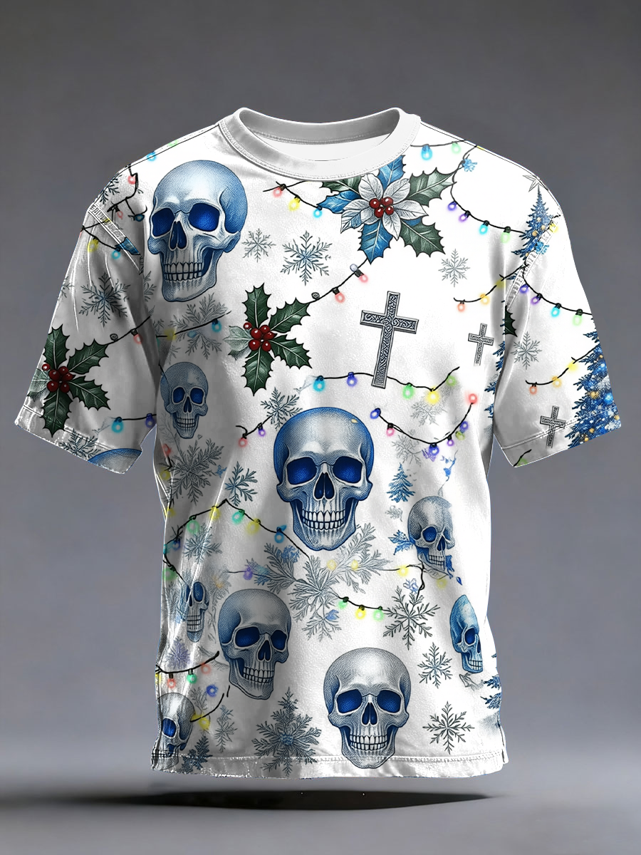 Men's Vintage Christmas Skull Printed T-shirt