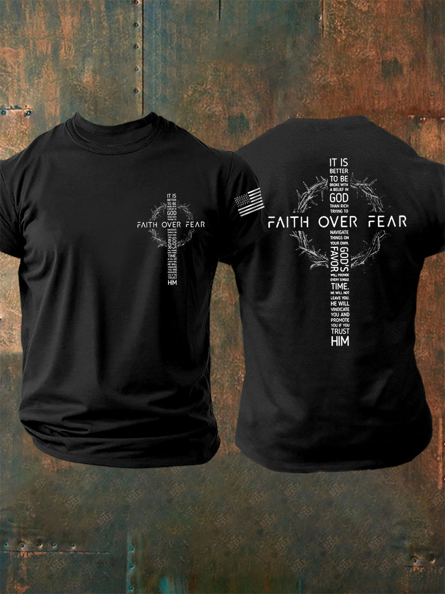 Men's Faith Over Fear USA Flag Print Casual Tee