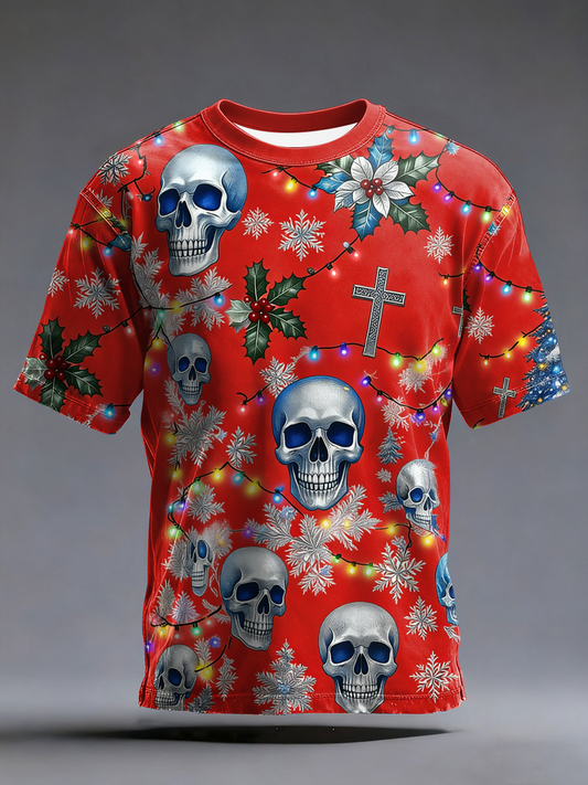 Men's Vintage Christmas Skull Printed T-shirt