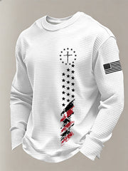 Men's Faith Cross Flag  Waffle Long Sleeve T-Shirt