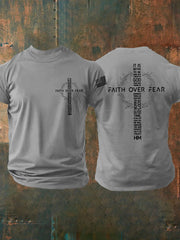 Men's Faith Over Fear USA Flag Print Casual Tee