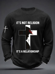 Men's  It’s Not Religion It’s A Relationship Jesus Cross Waffle Long Sleeve T-Shirt