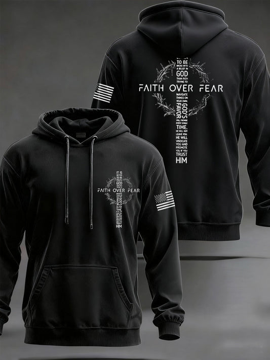 Men's Faith Over Fear USA Flag Print Casual Hoodie