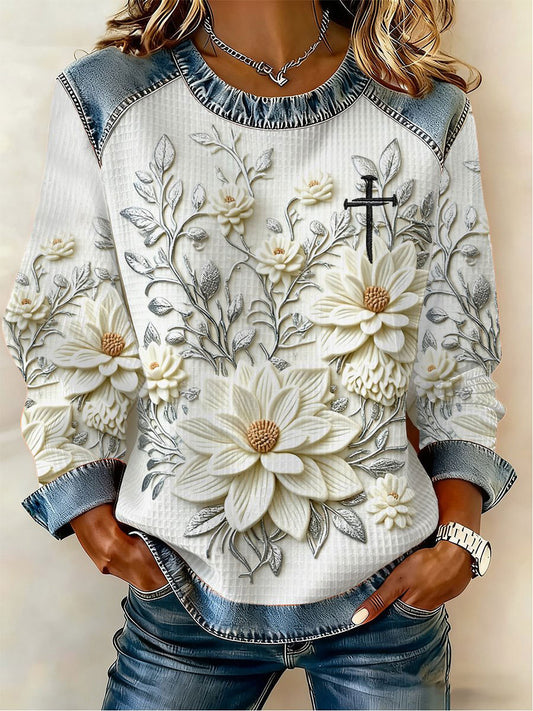 Women's Floral Cross Print Casual Top