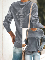 Women's Faith Over Fear USA Flag Print Casual Sweatshirt