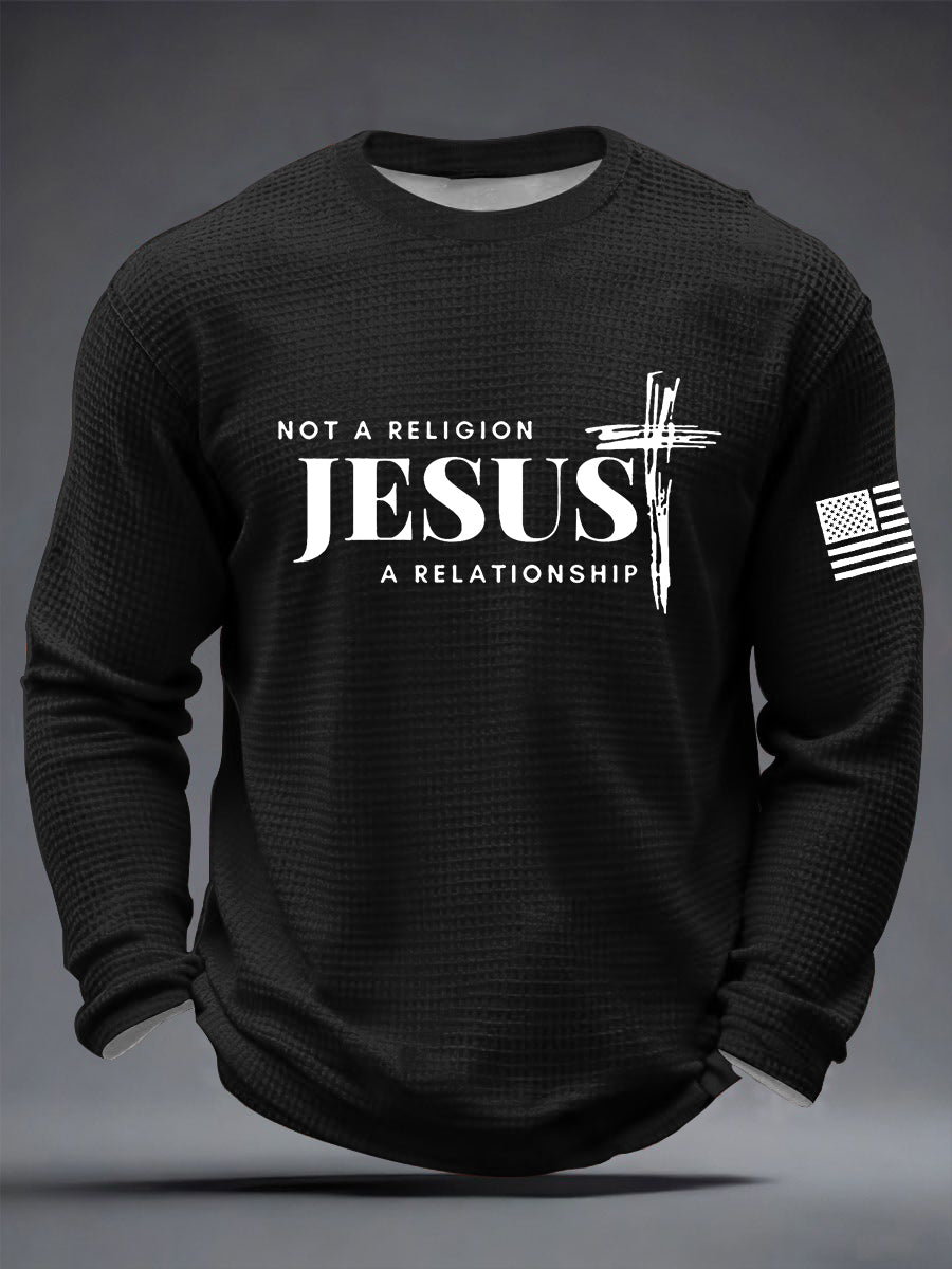 Men's  It’s Not Religion It’s A Relationship Jesus Cross  Waffle Long Sleeve T-Shirt