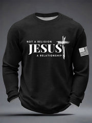 Men's  It’s Not Religion It’s A Relationship Jesus Cross  Waffle Long Sleeve T-Shirt