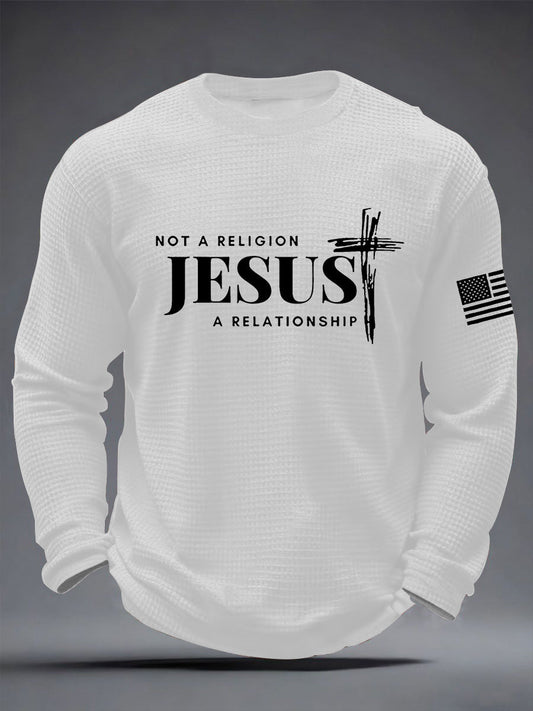 Men's  It’s Not Religion It’s A Relationship Jesus Cross  Waffle Long Sleeve T-Shirt