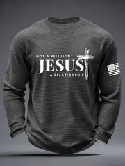 Men's  It’s Not Religion It’s A Relationship Jesus Cross  Waffle Long Sleeve T-Shirt