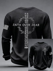 Men's Faith Over Fear Print Casual Waffle Long Sleeve T-Shirt