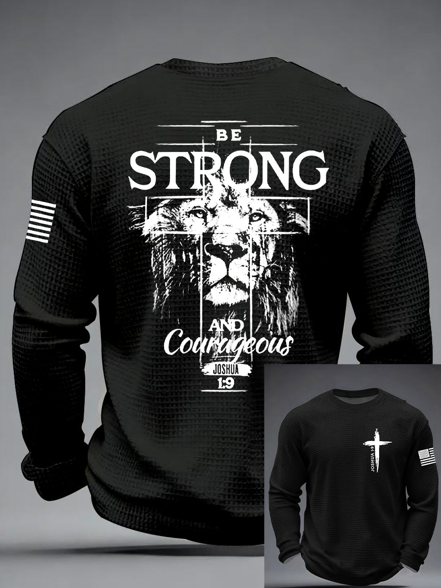 Men's Christian Cross Be strong and courageous sign Joshua 1:9  Waffle Long Sleeve T-Shirt