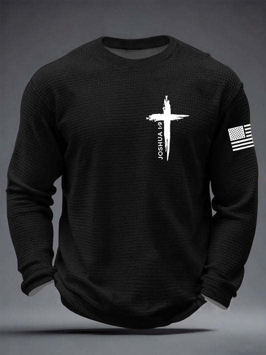 Men's Christian Cross Be strong and courageous sign Joshua 1:9  Waffle Long Sleeve T-Shirt