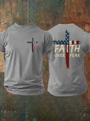 Men's Faith Over Fear Print Casual Short Sleeve T-Shirt
