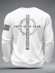 Men's Faith Over Fear Print Casual Waffle Long Sleeve T-Shirt