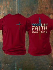 Men's Faith Over Fear Print Casual Short Sleeve T-Shirt