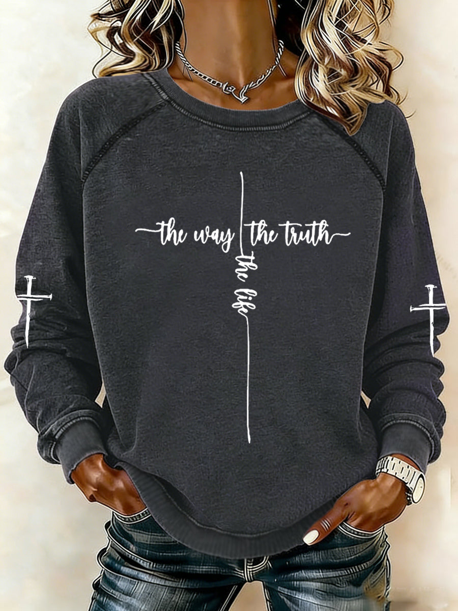 Women's Jesus The Way The Truth The Life Print Casual Sweatshirt