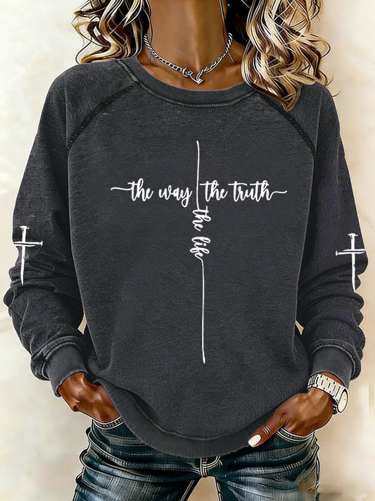 Women's Jesus The Way The Truth The Life Print Casual Sweatshirt