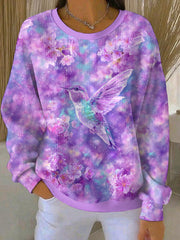 Women's  Purple Flora Art Print Casual Sweatshirt