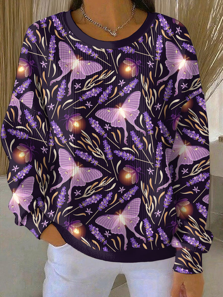 Women's  Purple Flora Art Print Casual Sweatshirt