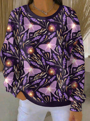 Women's  Purple Flora Art Print Casual Sweatshirt