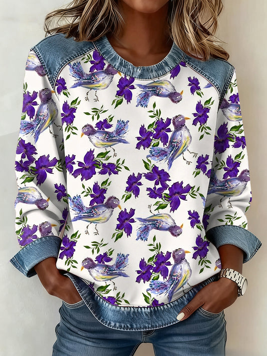 Women's Purple Art Pattern Patchwork Art Sweatshirt