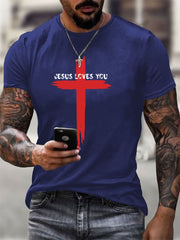 Men's Jesus Loves You Cross Print Casual Tee