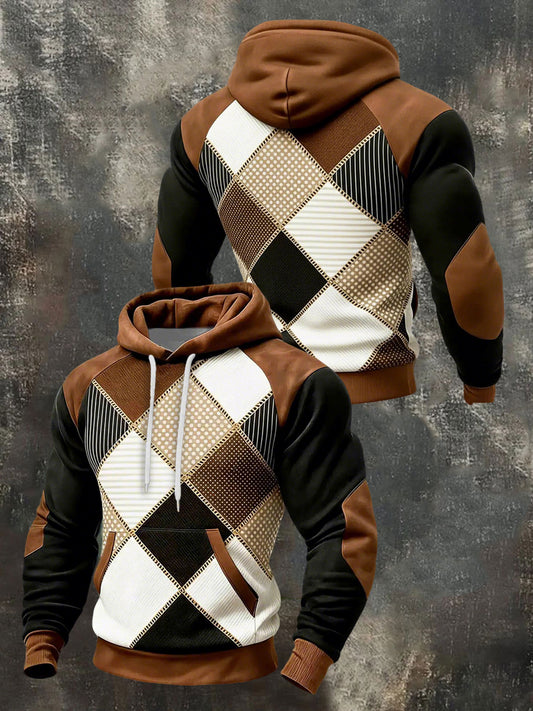 Men's Geometric Patterns Print Hoodie with Pocket