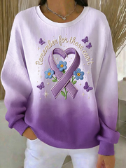 Women's Casual Alzheimer's Awareness Printed Ribbed Round-Neck Sweatshirt