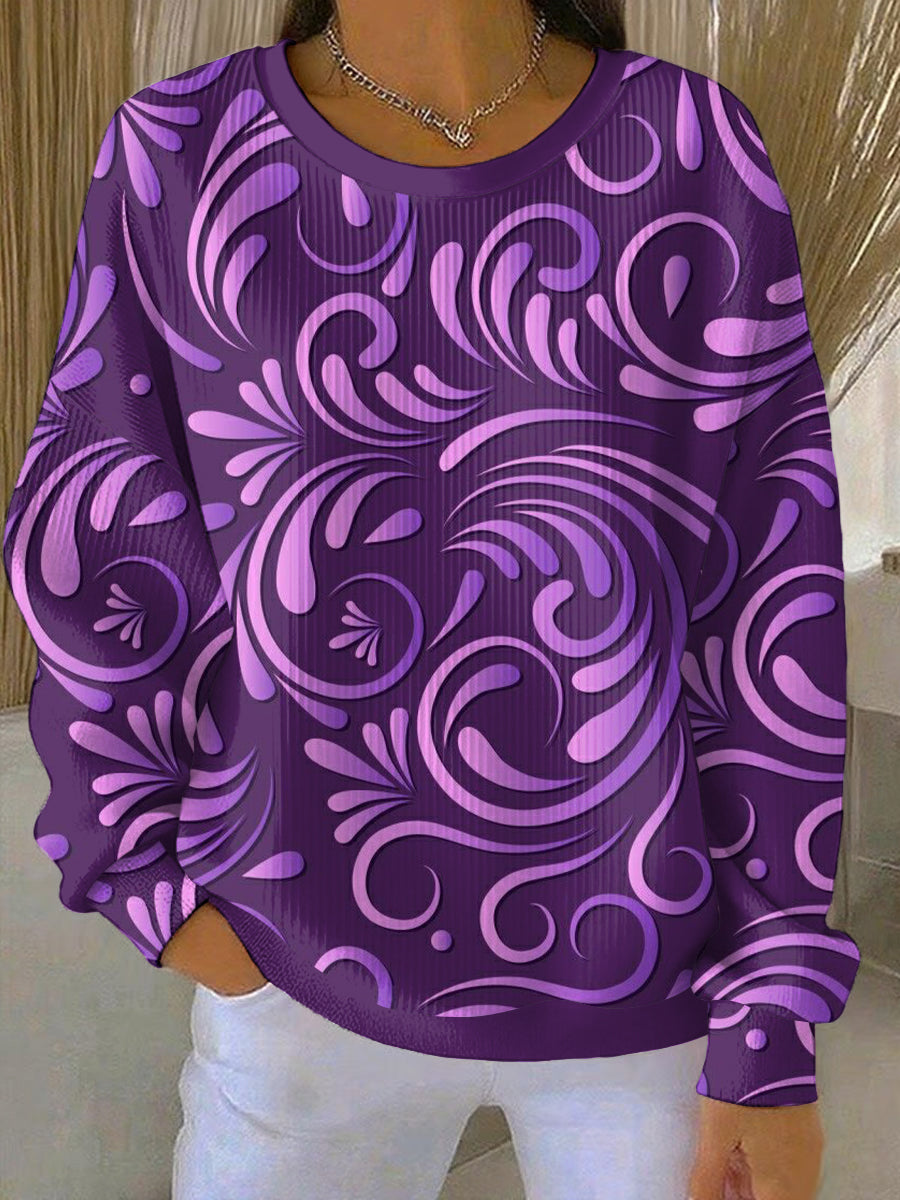 Women's Purple Art Print Casual Sweatshirt