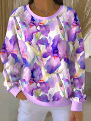 Women's Casual Alzheimer's Awareness Printed Ribbed Round-Neck Sweatshirt