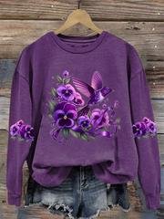 Women's Retro Purple Floral Print Regular Sweatshirt