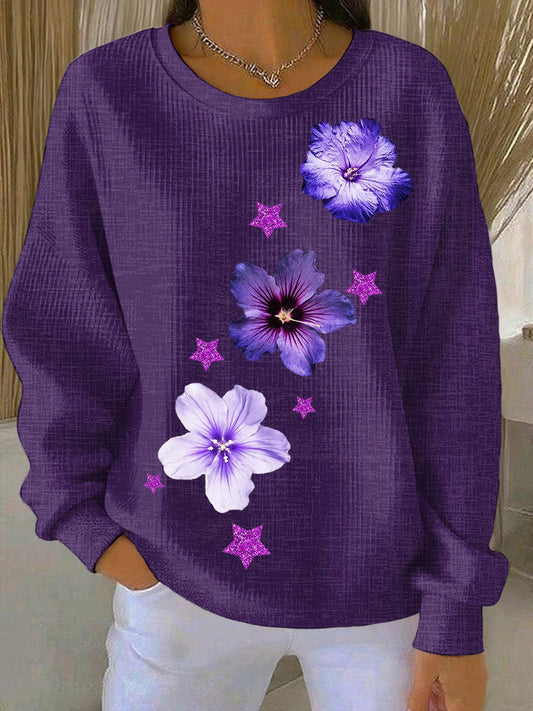Women's Purple Art Print Casual Sweatshirt