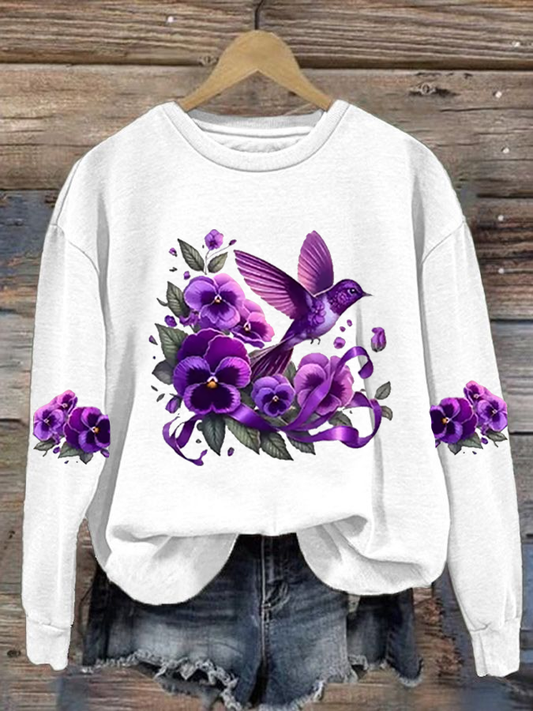 Women's Retro Purple Floral Print Regular Sweatshirt
