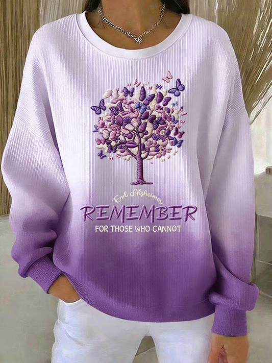 Women's Casual Alzheimer's Awareness Printed Knit Crew Neck Long Sleeve Top