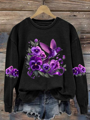 Women's Retro Purple Floral Print Regular Sweatshirt