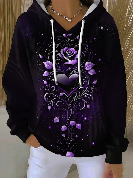 Women's Vintage Purple Floral Art Print Hoodie