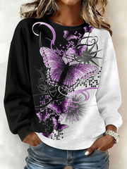 Women's Vintage Purple Butterfly Art Print Regular Sweatshirt