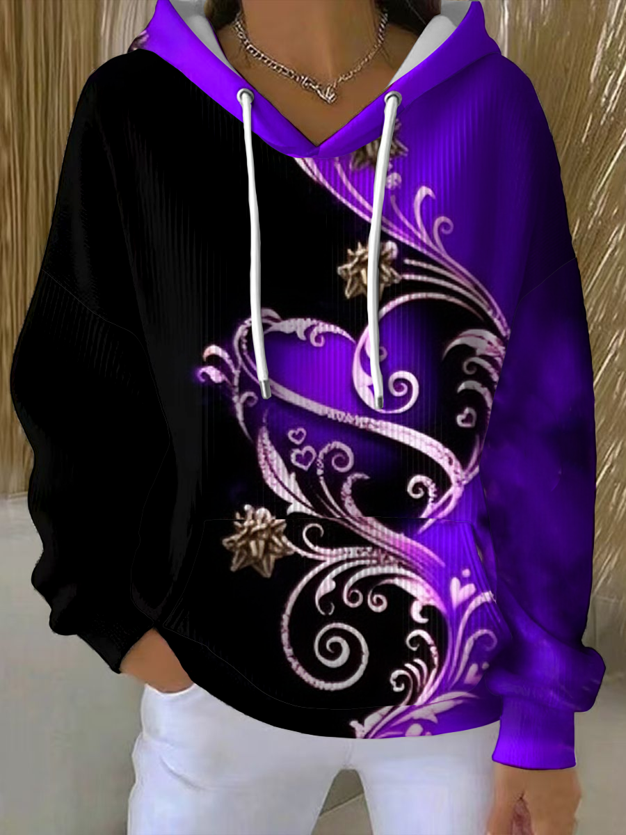 Women's Vintage Purple Floral Art Print Hoodie