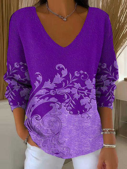 Women's Purple Art Printed Casual Top