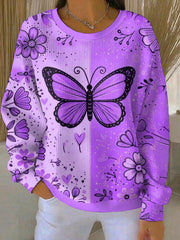Women's Purple Art Print Casual Sweatshirt