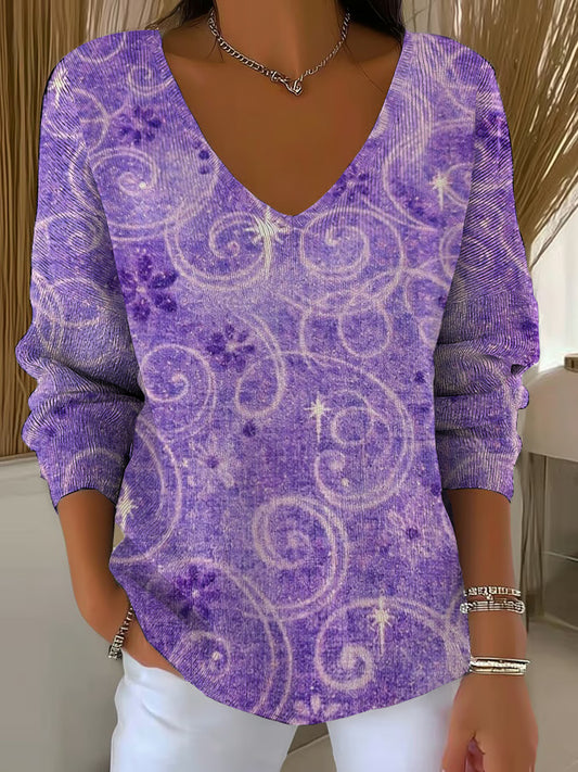 Women's Purple Art Printed Casual Top