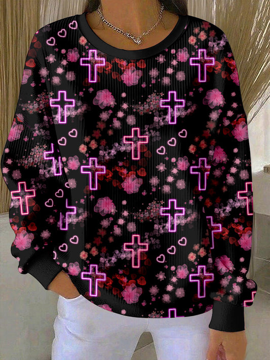 Women's Cross Floral Christian Tops